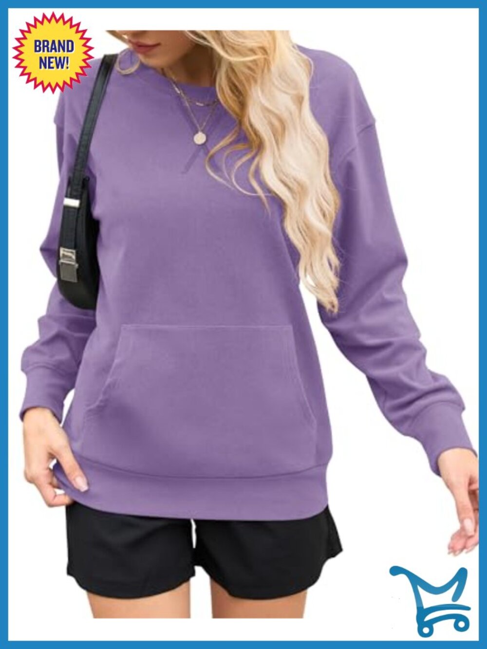 Women's Oversized Crewneck Sweatshirt Pullover Kangaroo Pocket Long Sleeve